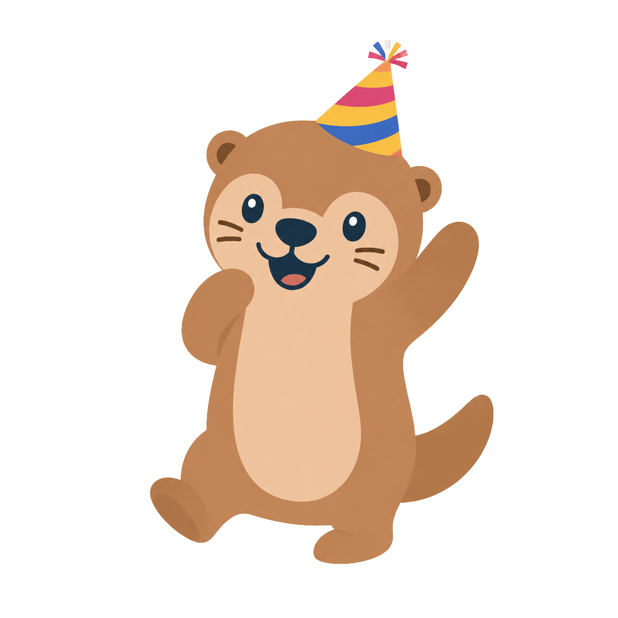 Lou celebrating in a party hat